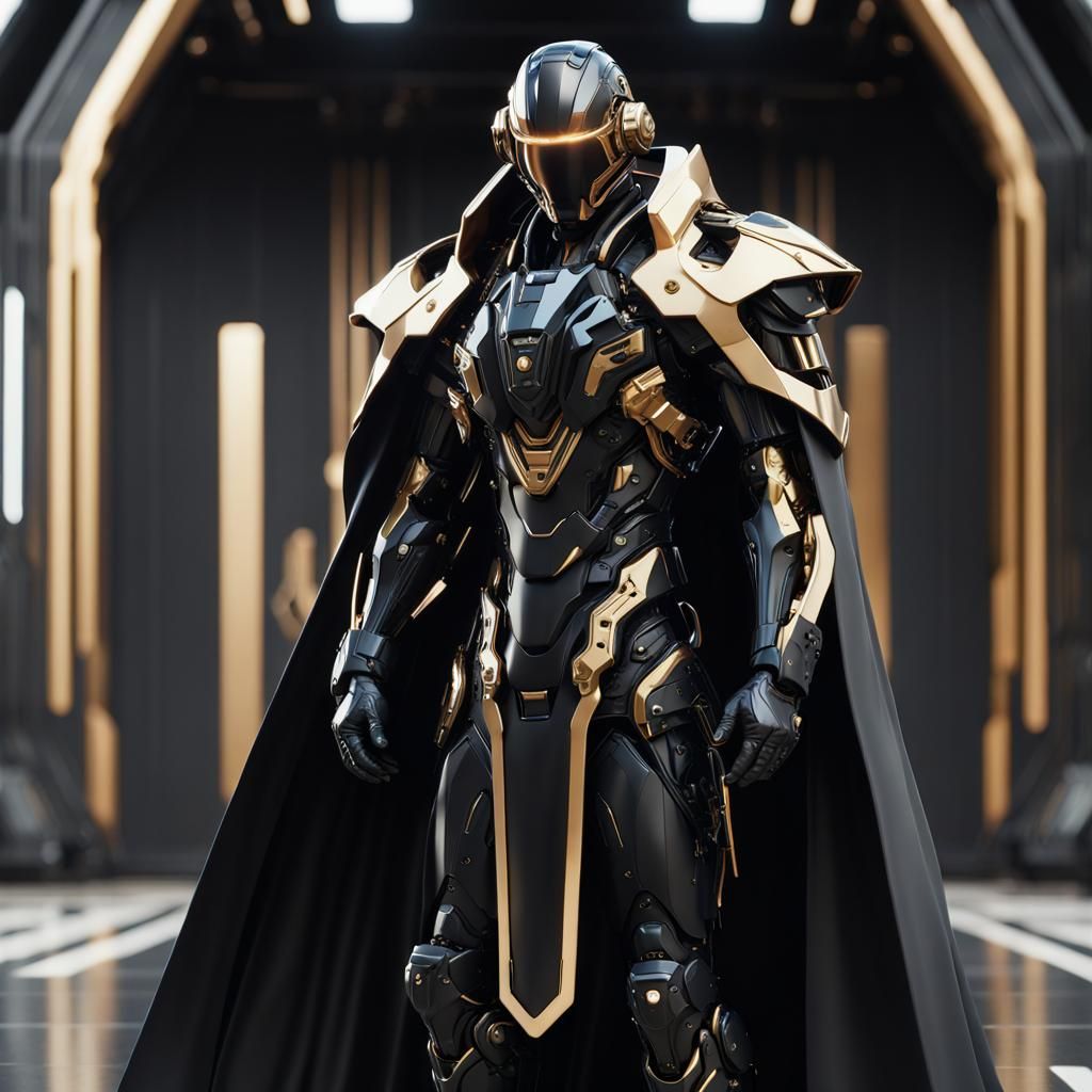 Futuristic Military Uniform with Gold Accents