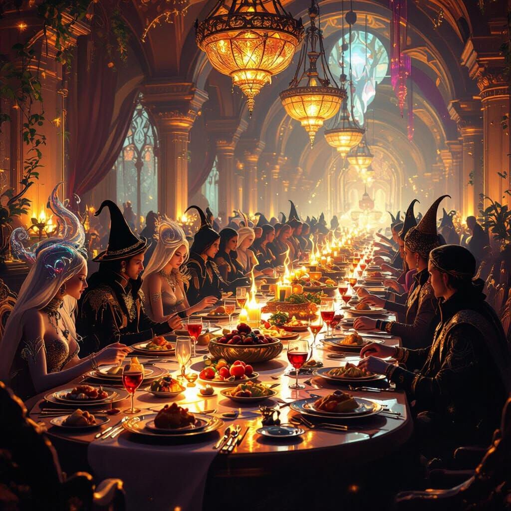 Alien Feast: Ethereal Guests Celebrate Grand Banquet