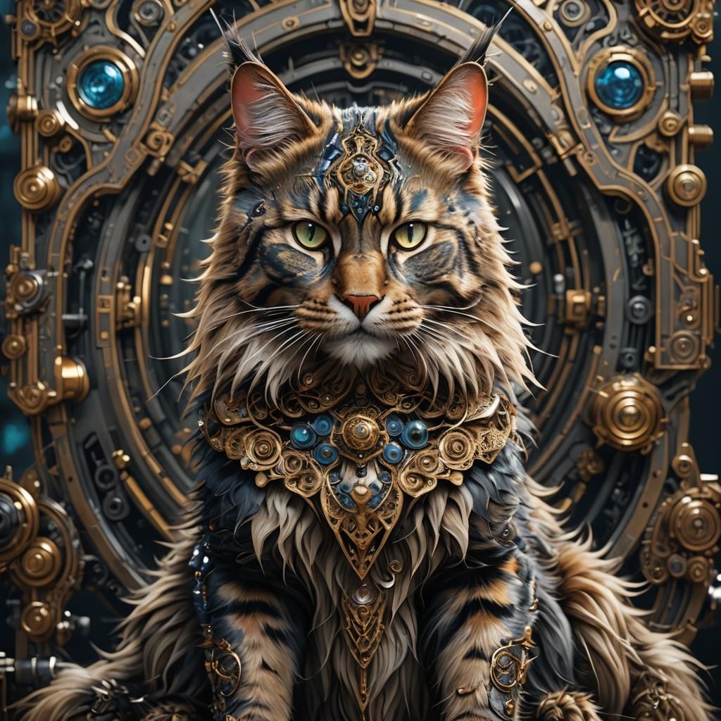 Cyborg Maine Coon Cat with Filigree Details