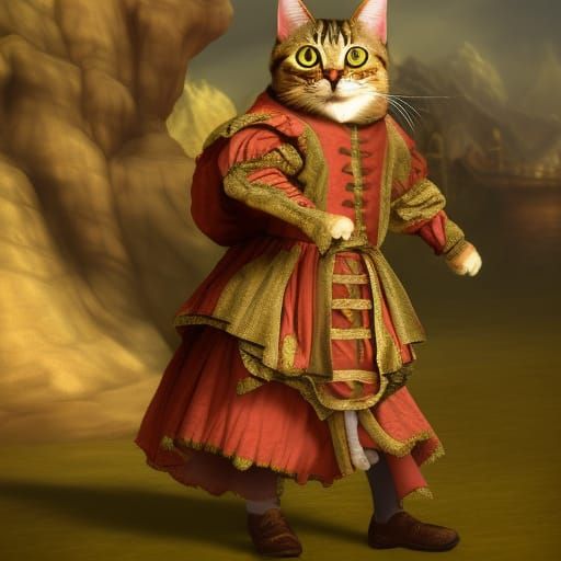 Tabby Cat in Elizabethan Costume: Detailed Matte Painting