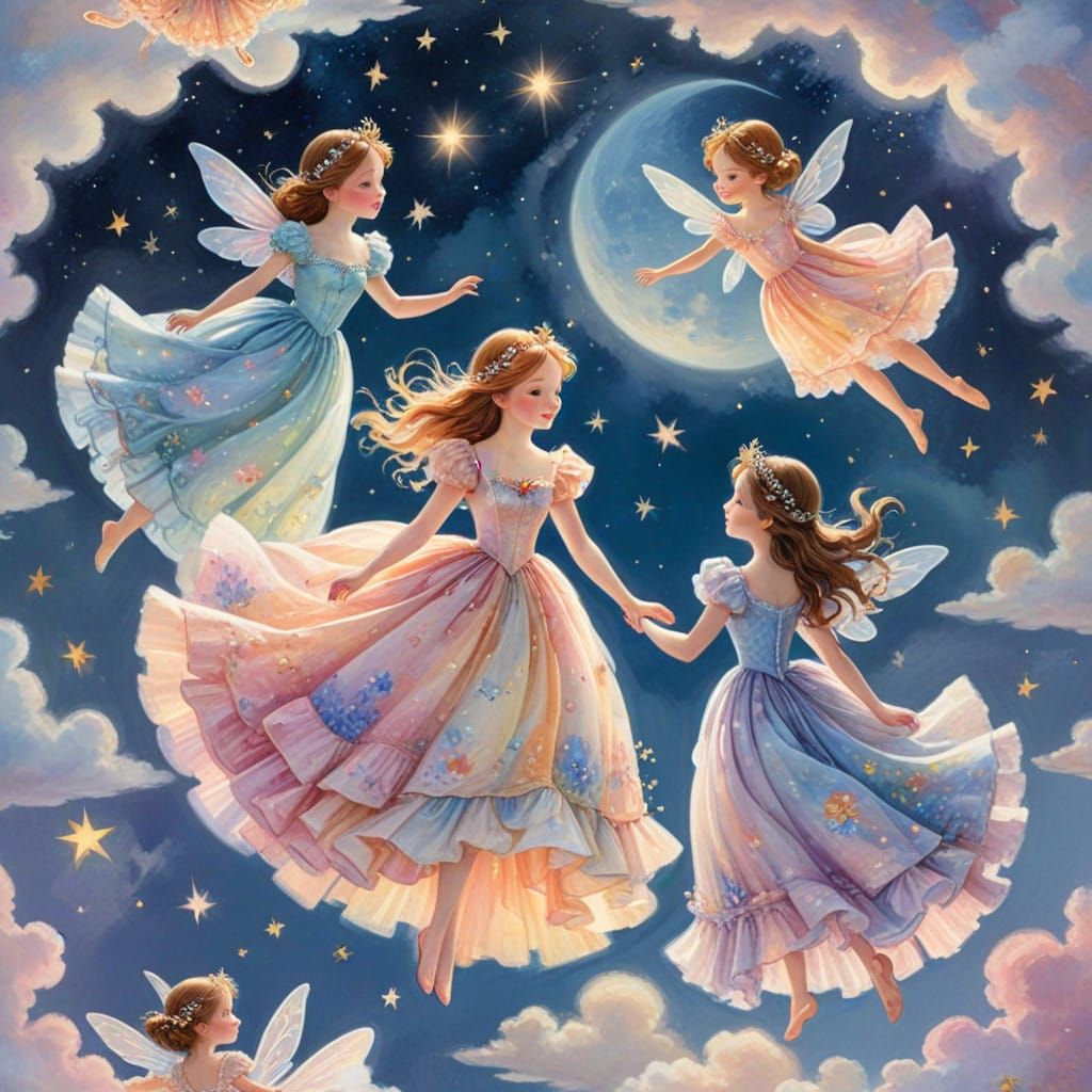 Whimsical Fairies in Pastel Clouds