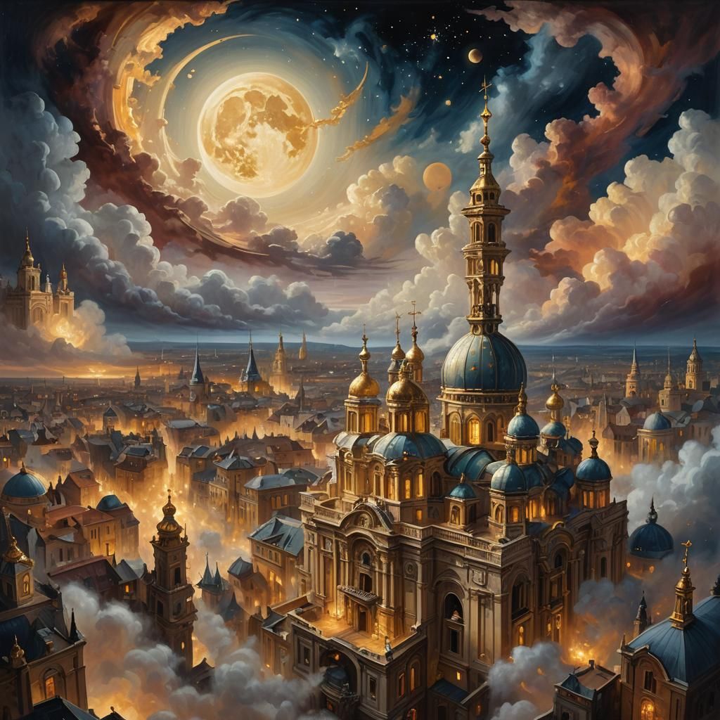Baroque Cosmic Landscape with Celestial City