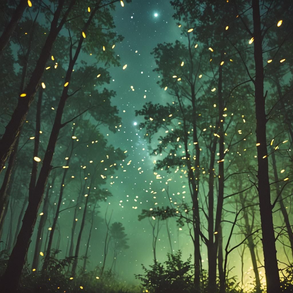 Atmospheric Fireflies in Cinematic Film Style