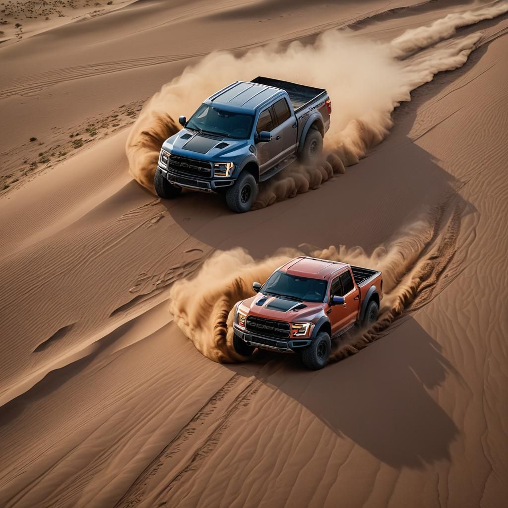 Ford F-150 Raptor Races Sand Dunes at Sunset