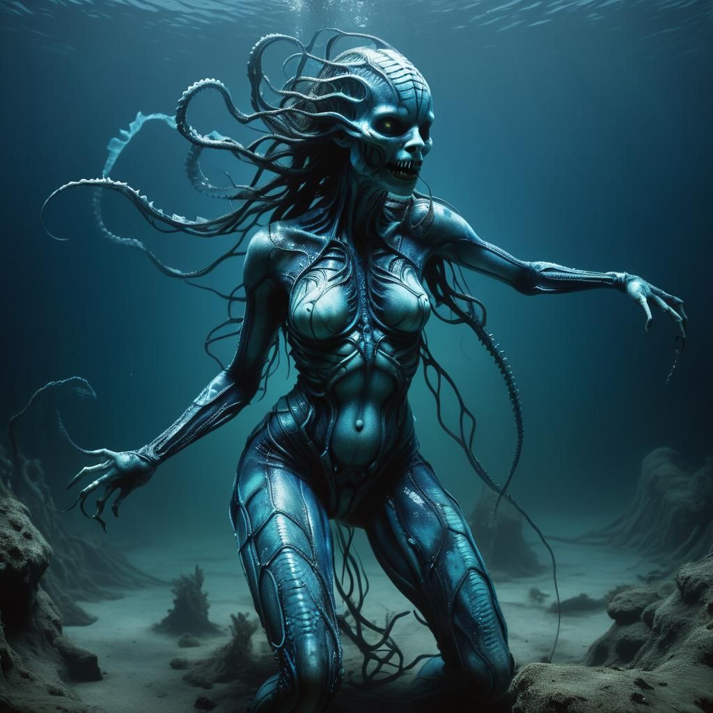 Bioluminescent Siren in Dark Underwater Fantasy