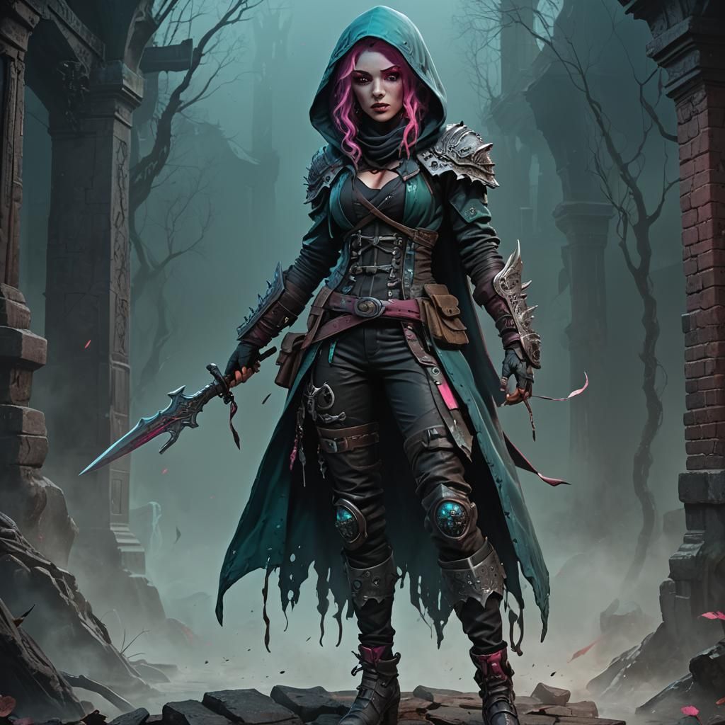 Fantasy Rogue in Dark Gothic Art Style
