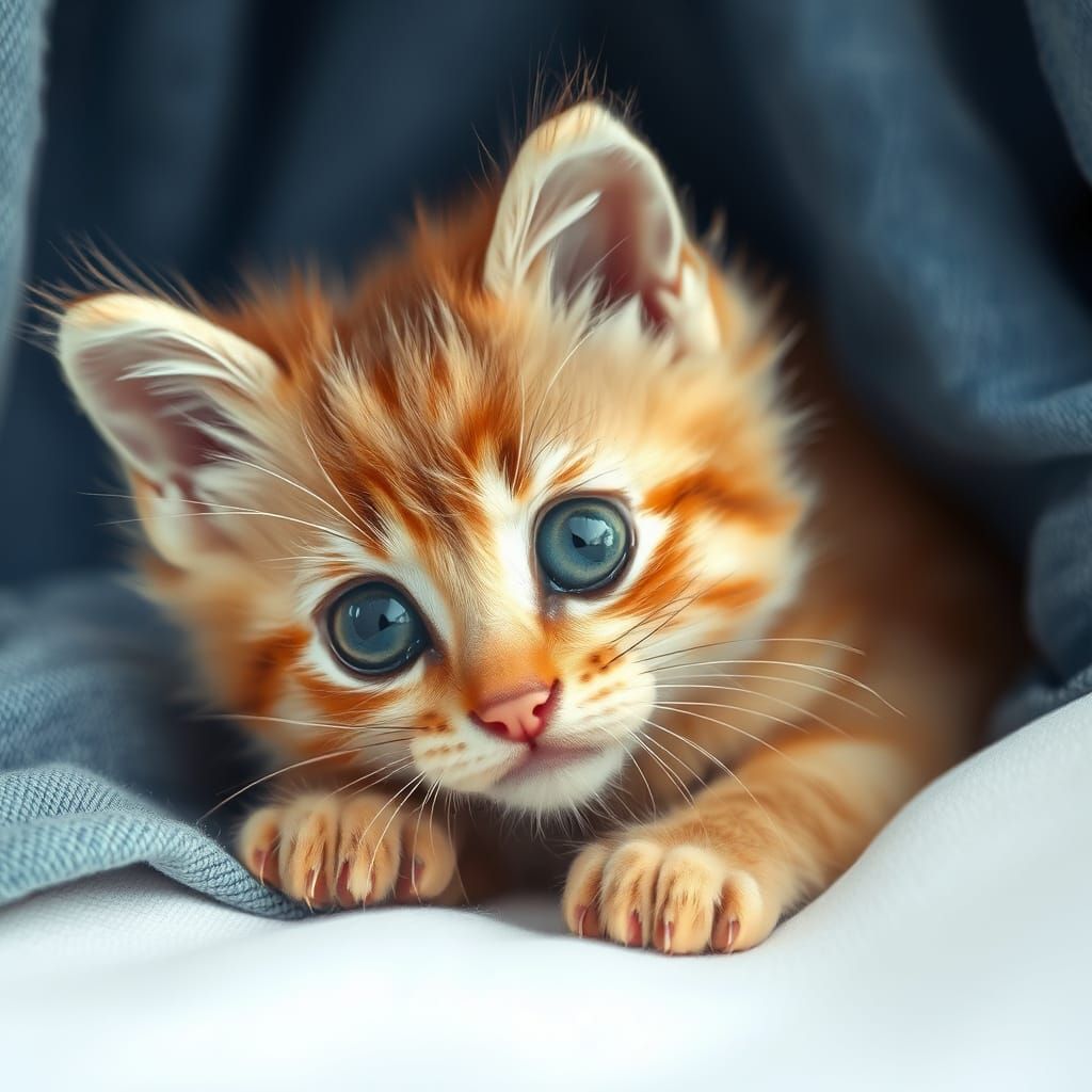 Adorable Kitten with Blue Eyes in Denim