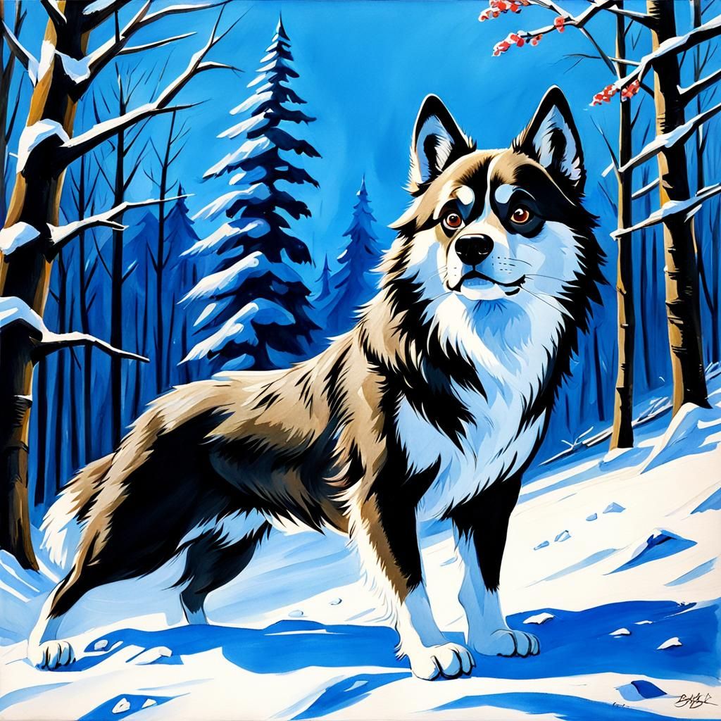 Detailed Gouache Painting of Balto