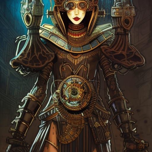 Steampunk Egyptian Guardian: Dark Academia Concept Art