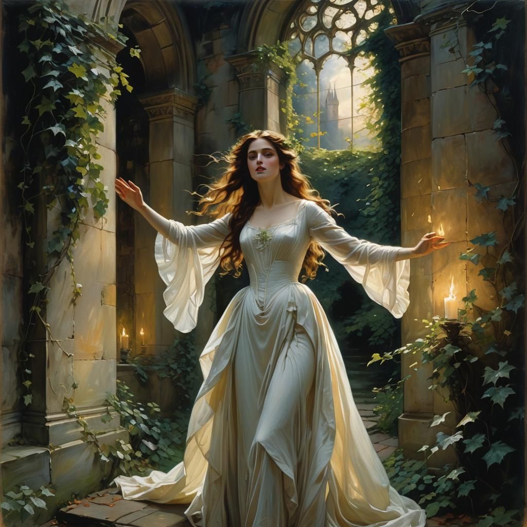 Ethereal Woman in Castle, Classical Portrait