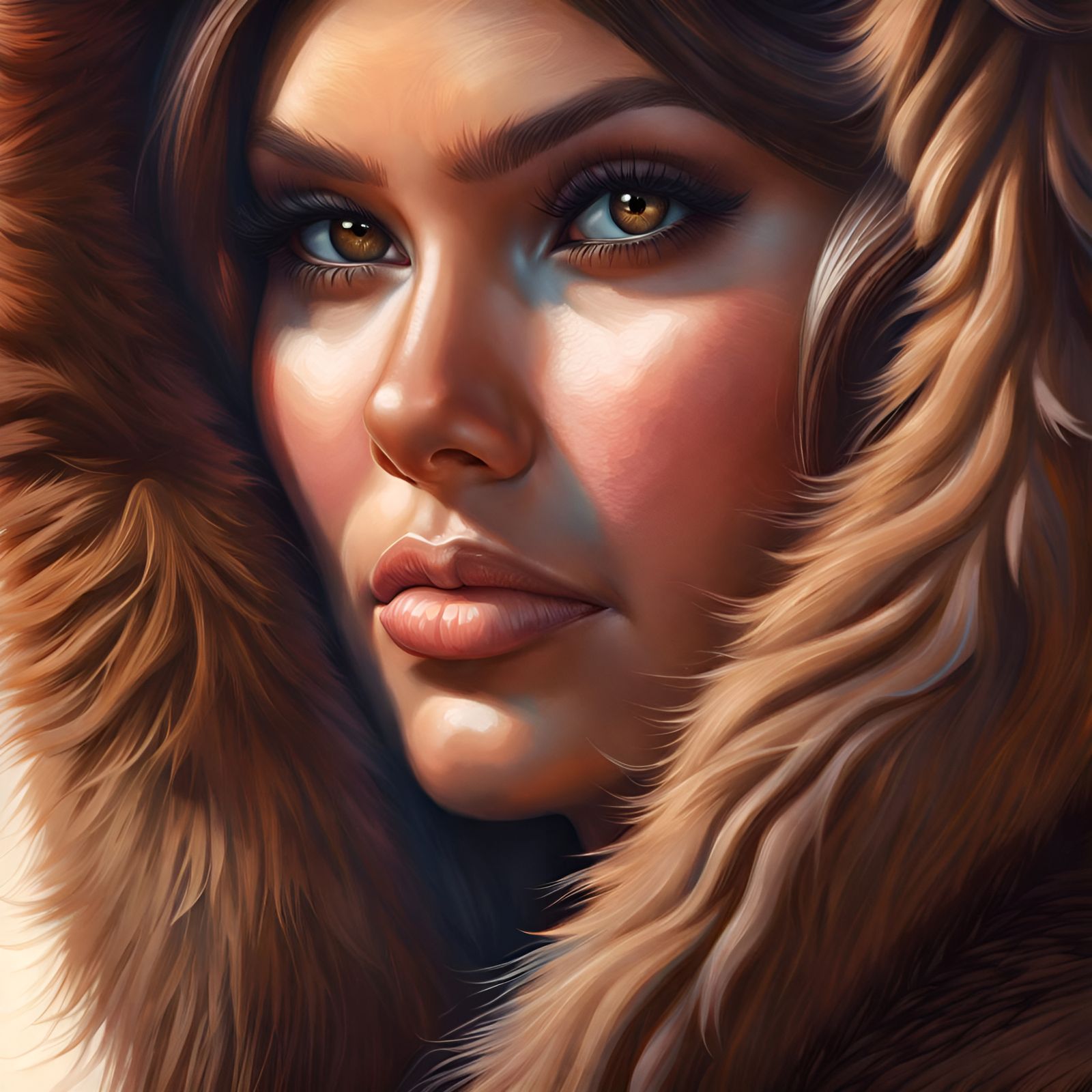 Woman in Wookiee Suit: Hyperrealistic Color Portrait
