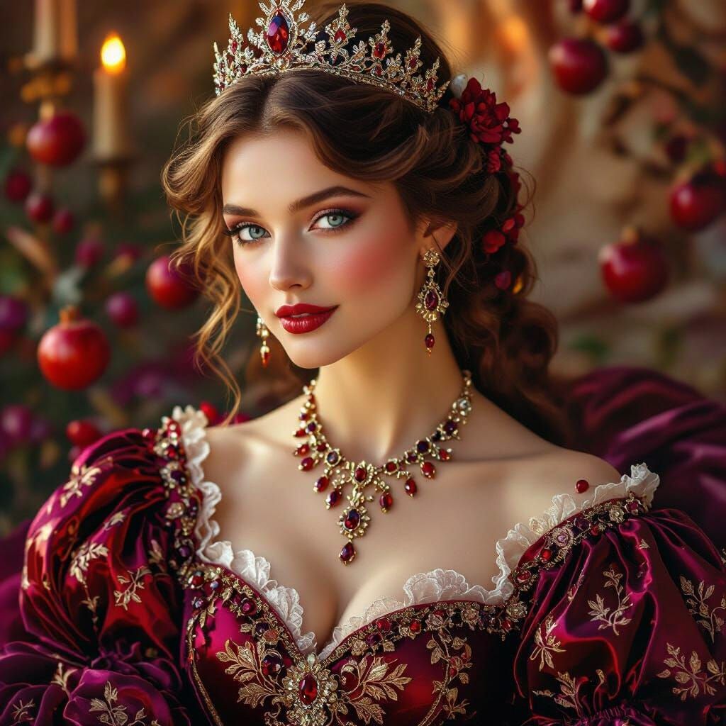 Elegant Queen of Pomegranate with Sapphire Eyes