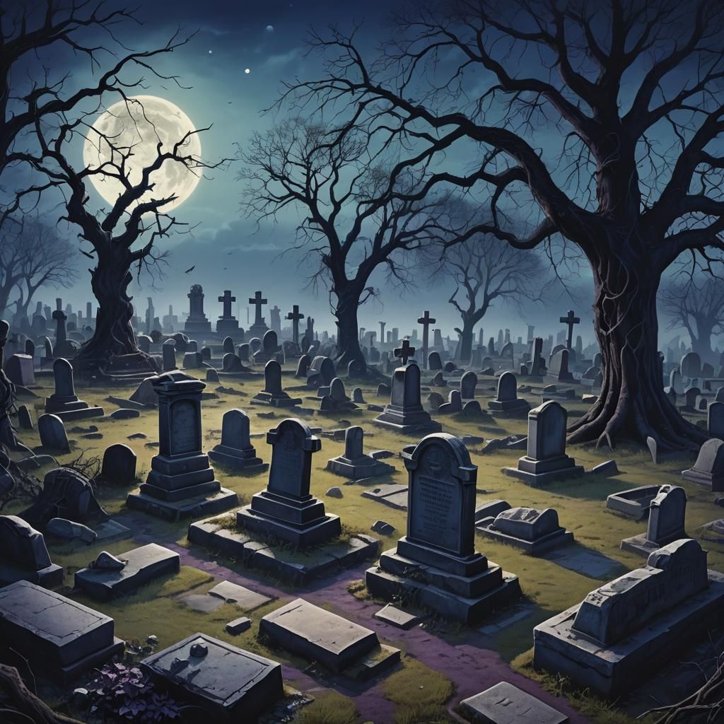 Moonlit Cemetery: Dark Fantasy Concept Art