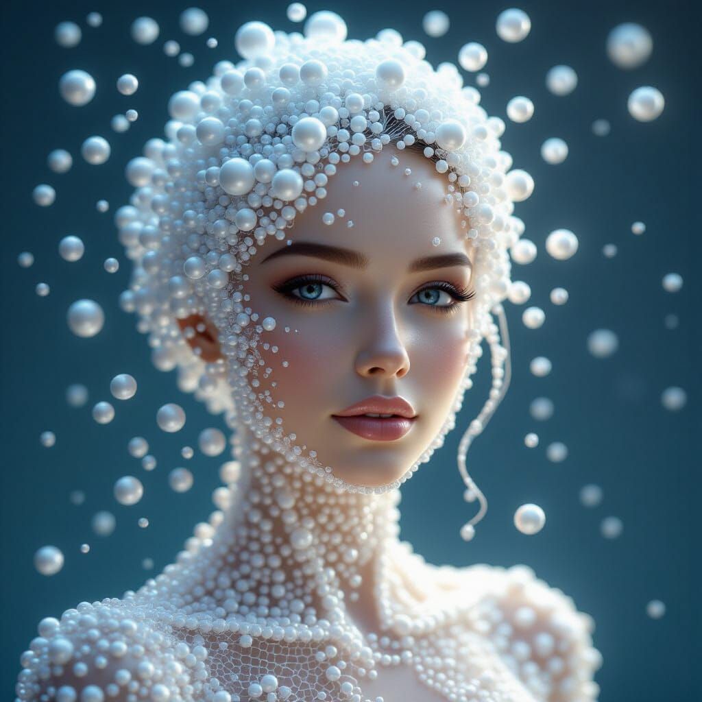 Woman Made of Glowing Bubbles and Pearls in 8K