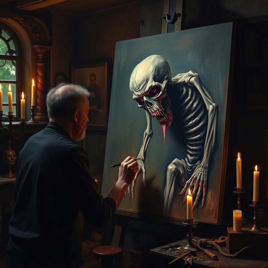Grotesque Gothic Horror Painting Unfolds