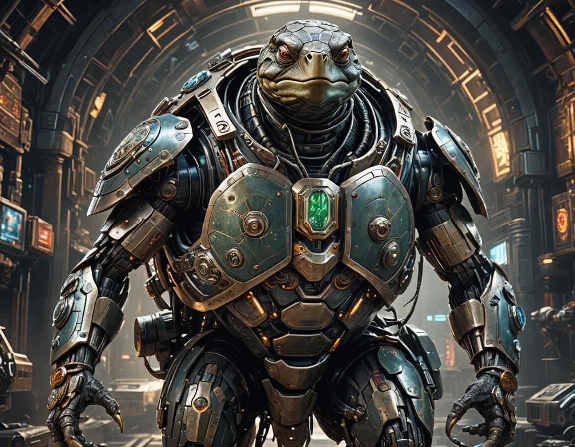 Cyborg Turtle Warrior with Cybernetic Implants