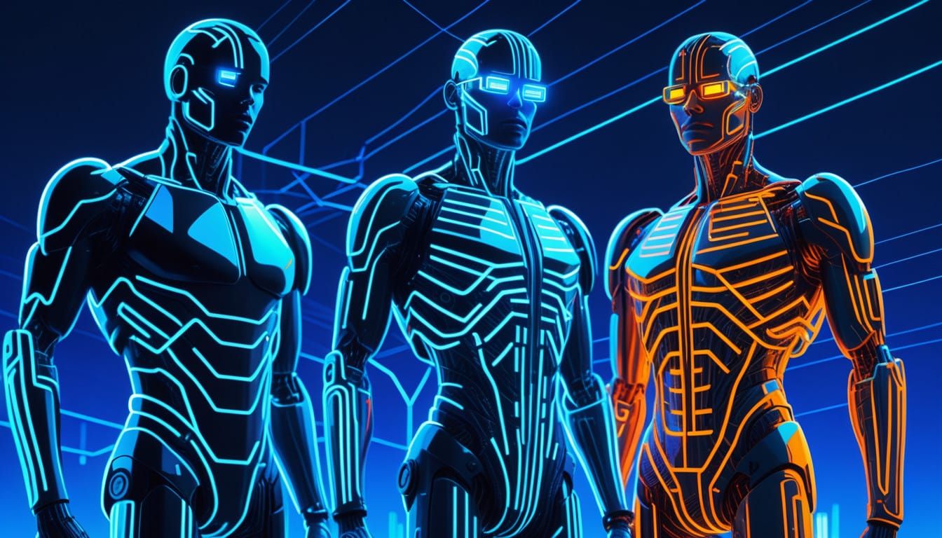 Cybernetic Warriors in Neon Glow