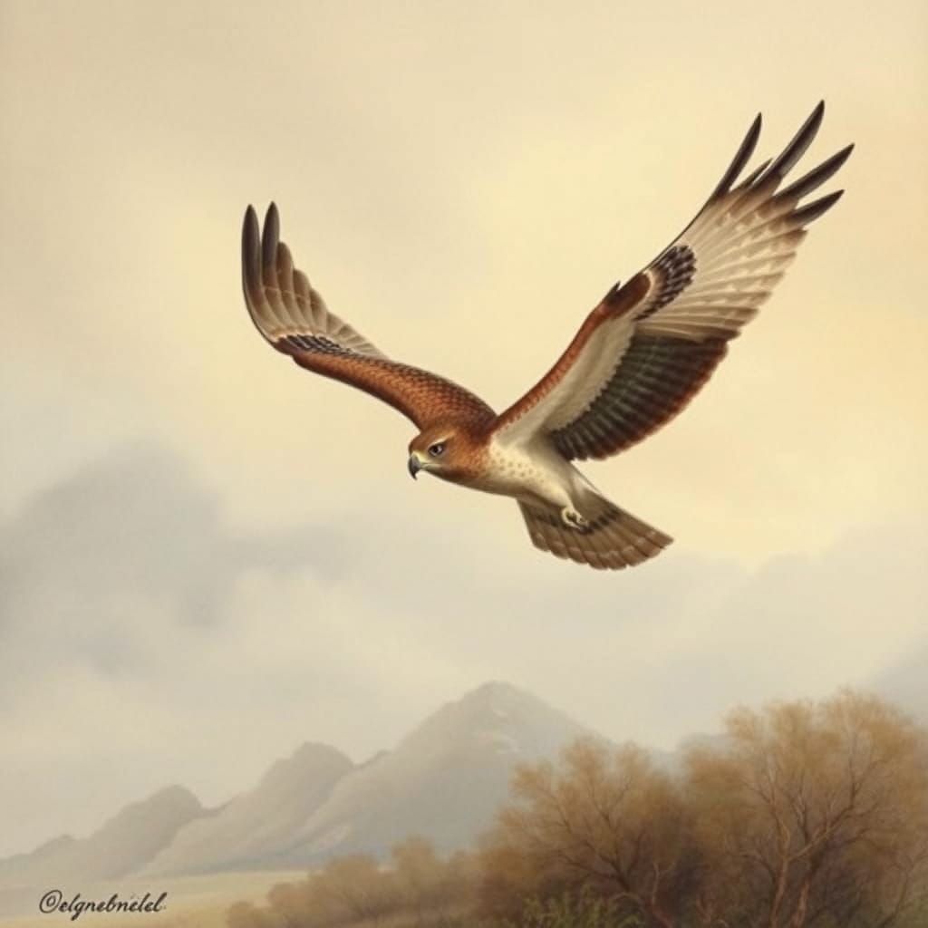 Hawk in Flight: Wildlife Illustration