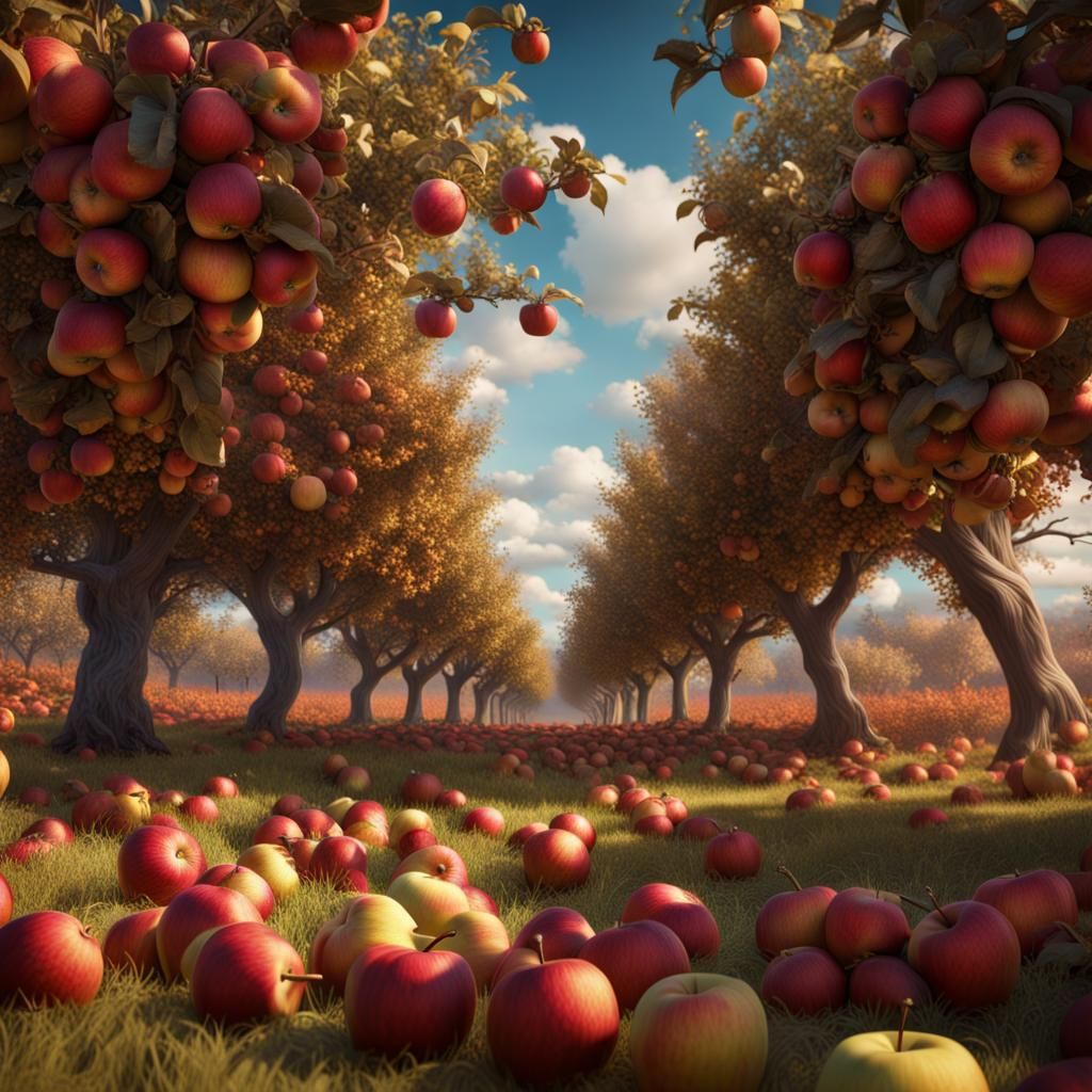 Apple Orchard Fall Harvest in Detailed Matte Painting