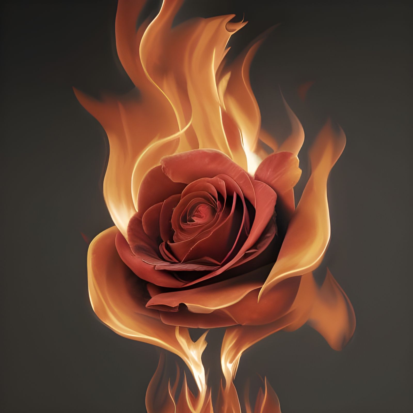 Fiery Red Rose with Burning Petals in 3D
