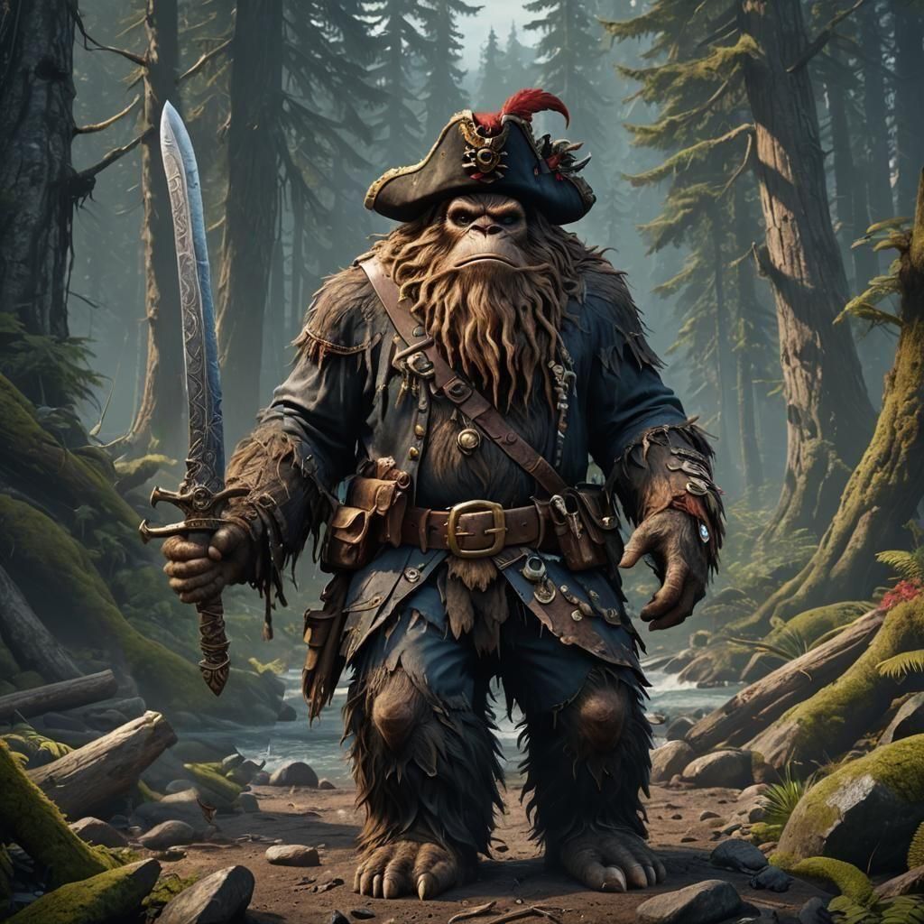 Sasquatch as Pirate in Detailed Matte Painting