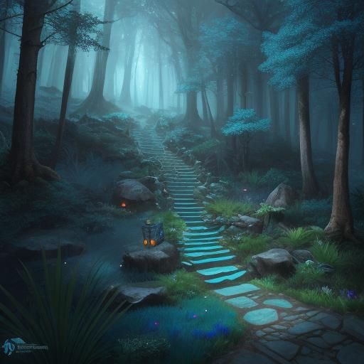 Mystical Lynx in Forest: Art Nouveau Fantasy