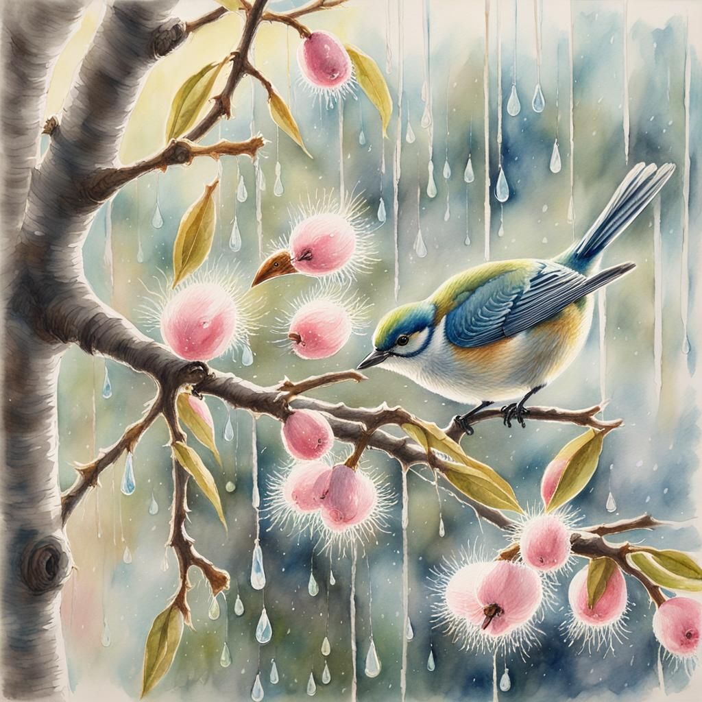 Spring Willow Buds in Watercolor Hyperrealism