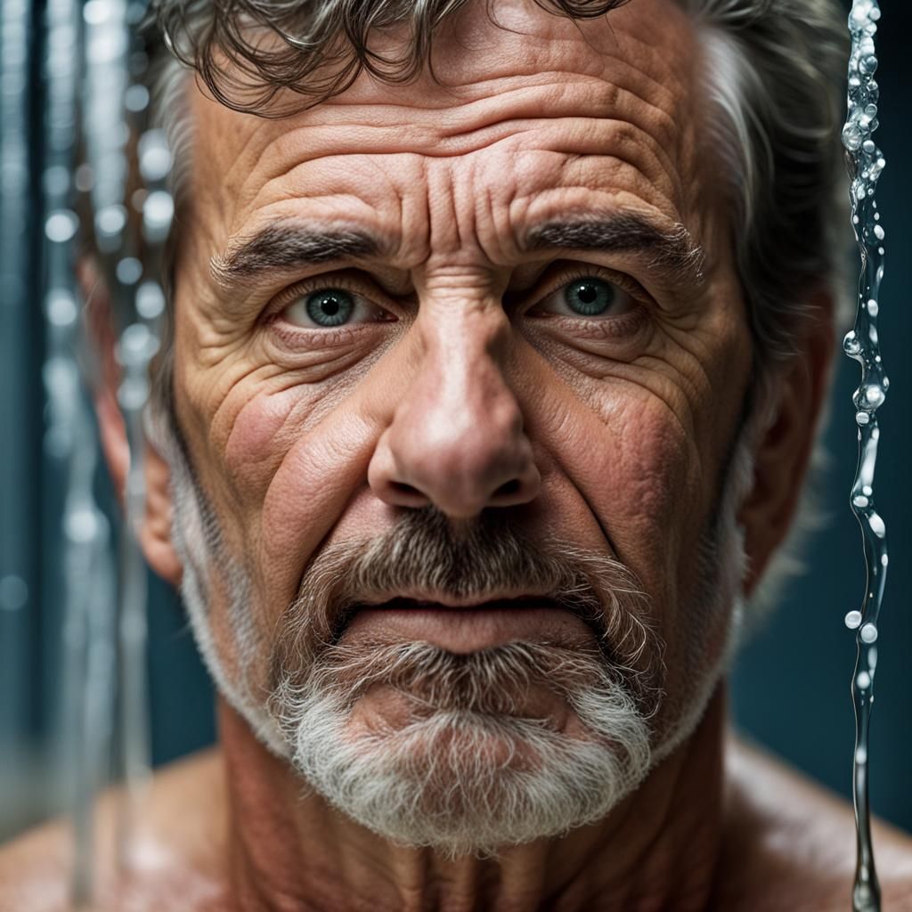 Striking Portrait of a Mature Man in Shower