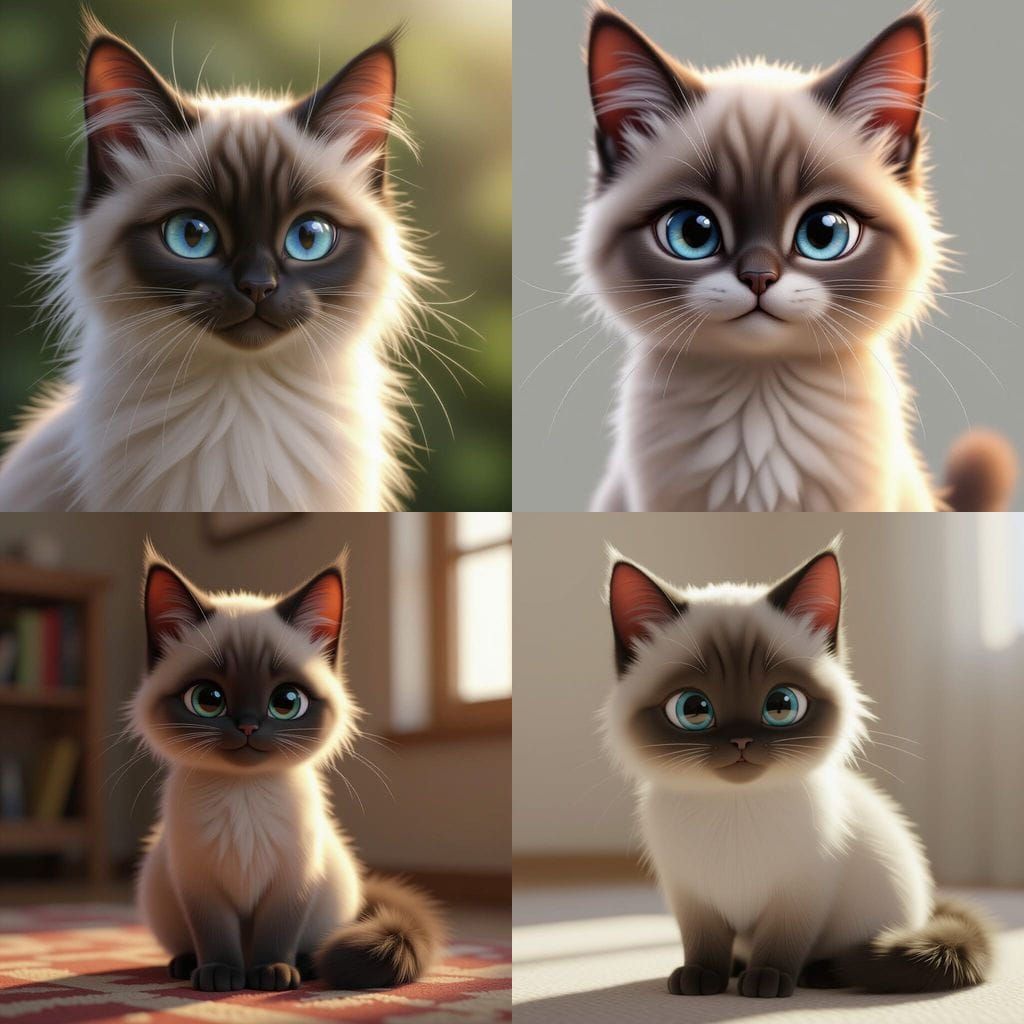 Photorealistic Siamese Cat in 3D Anime Style
