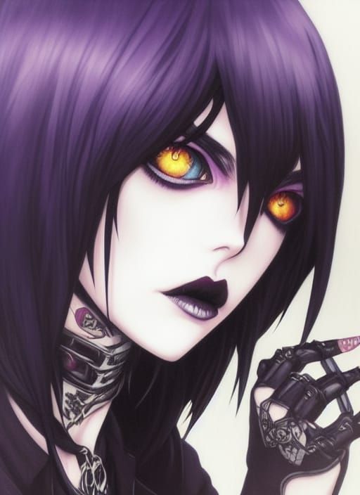 Anime Goth Girl with Violet Eyes