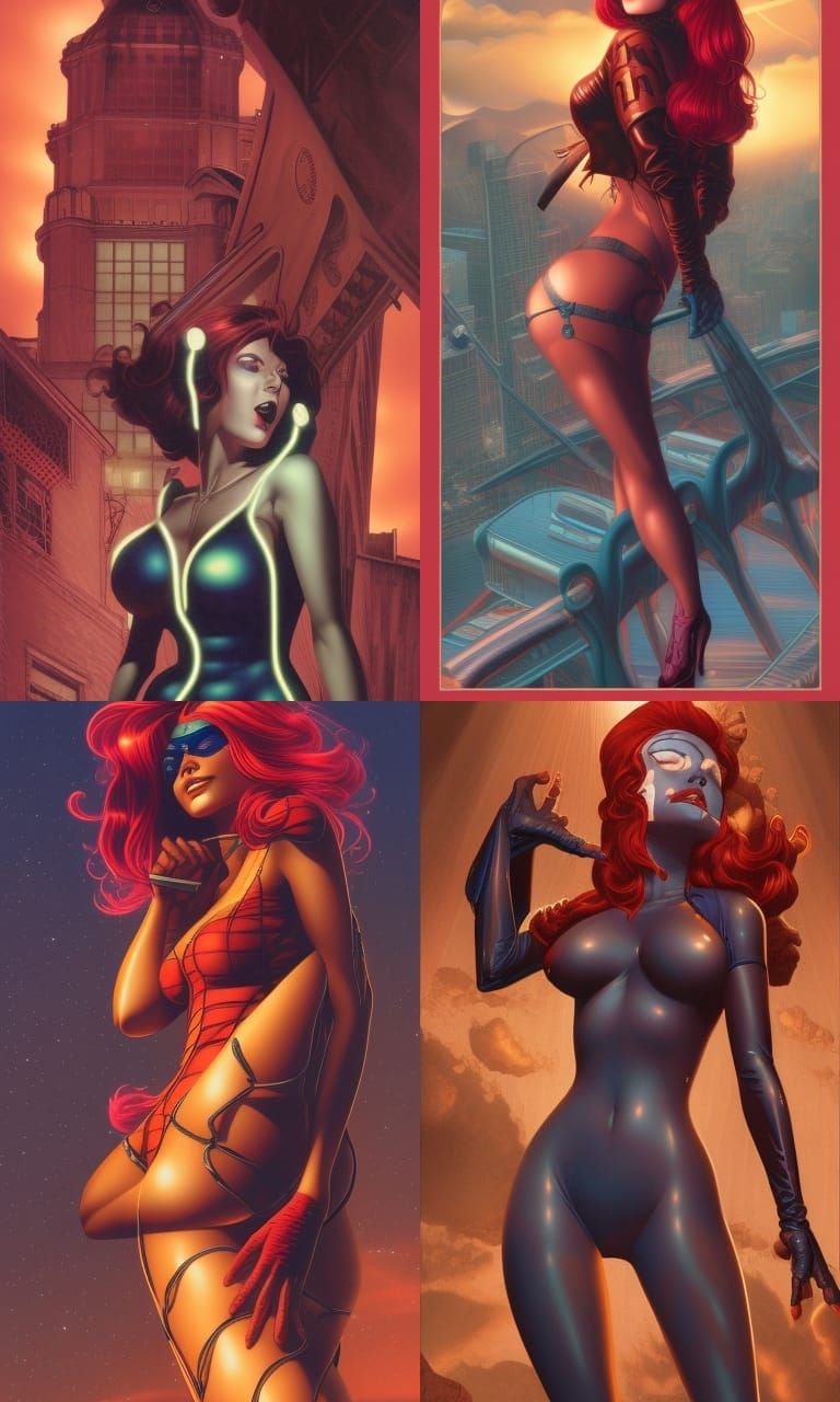 Mary Jane Watson in Cyberpunk Comic Art Style