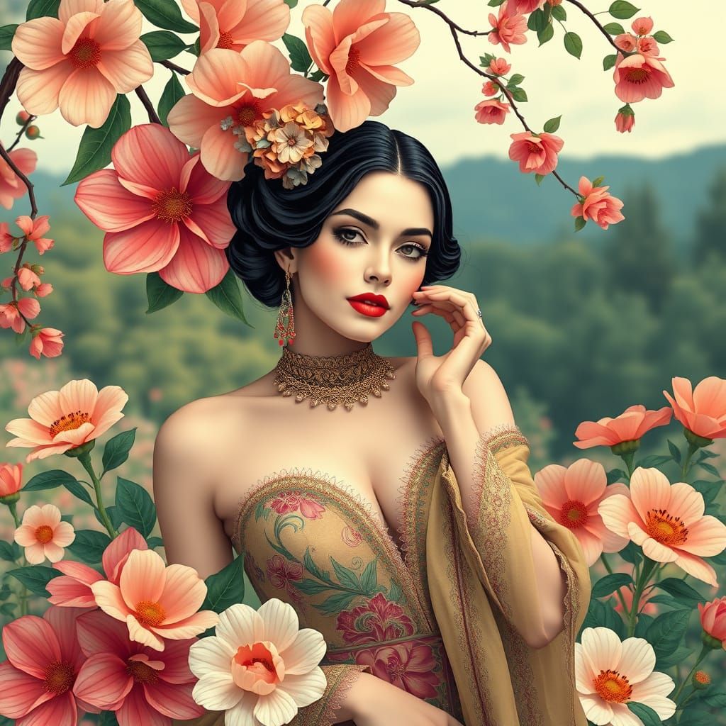 Elegant Woman in Art Nouveau Digital Style