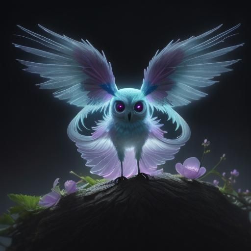 Neon Pink Chibi Owl with Sakura Flowers