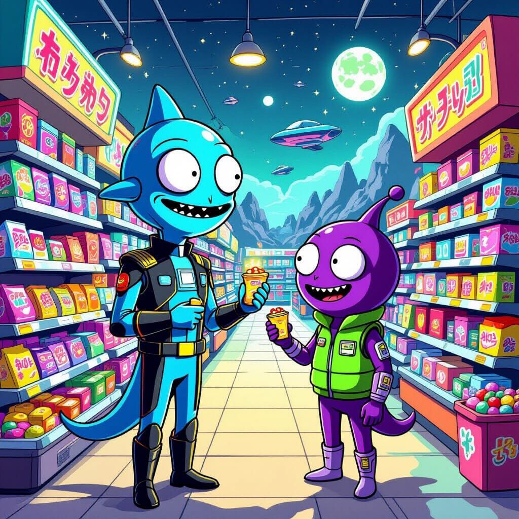 Alien Convenience Store in Cartoon Style