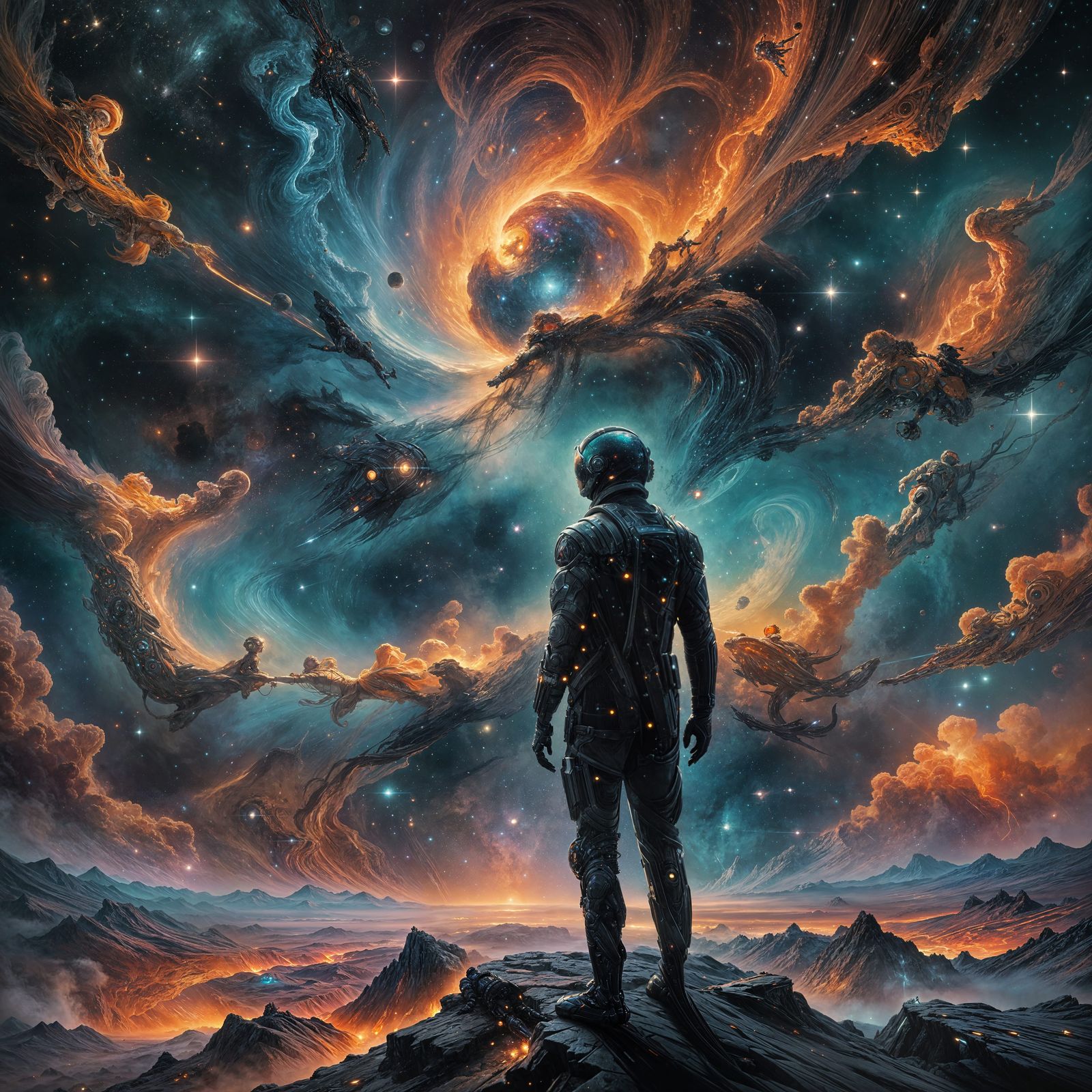 Astronaut Floating in Space: Hyperdetailed Concept Art