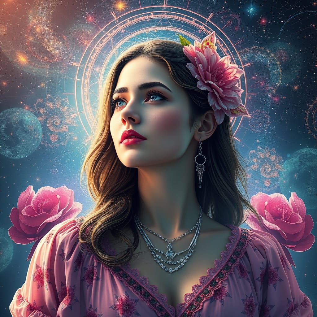 Actress Victoria in Summer: Cosmic Astral Illustration