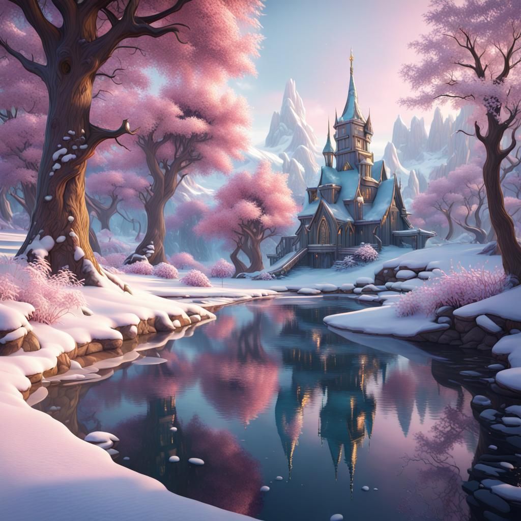 Pastel Winter Wonderland in Detailed Matte Painting