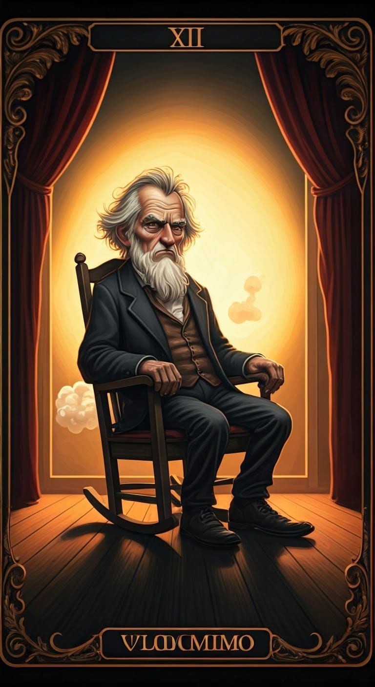 Humorous Tarot Card Featuring a Grumpy Man