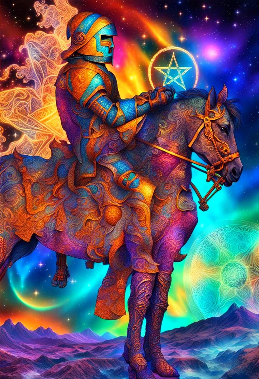 Colorful Knight with Pentacle in Abstract Fractal Style
