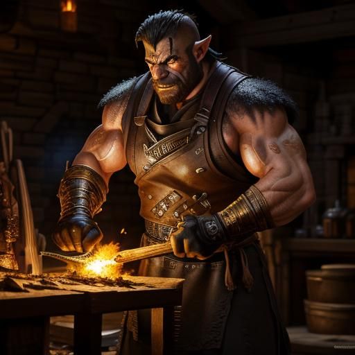Orc Blacksmith at the Forge: Fantasy Illustration