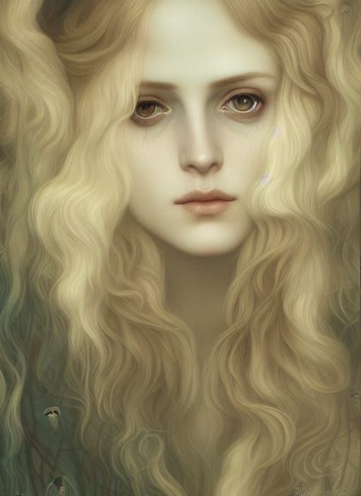 Sallow Waif with Sunken Eyes in Pre-Raphaelite Style