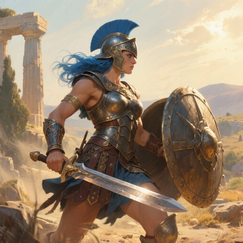 Athena Warrior Goddess with Blue Hair in Heroic Fantasy Art ...