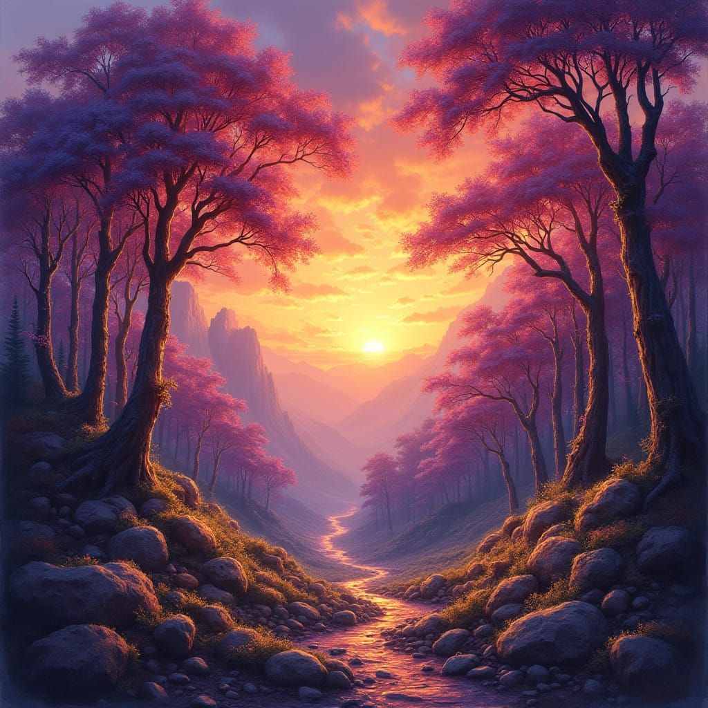 Fantasy Landscape in Vivid Colors and Intricate Brushwork