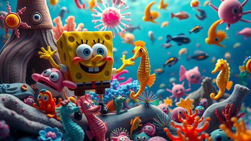 Whimsical Claymation Ocean Adventure with SpongeBob and Frie...