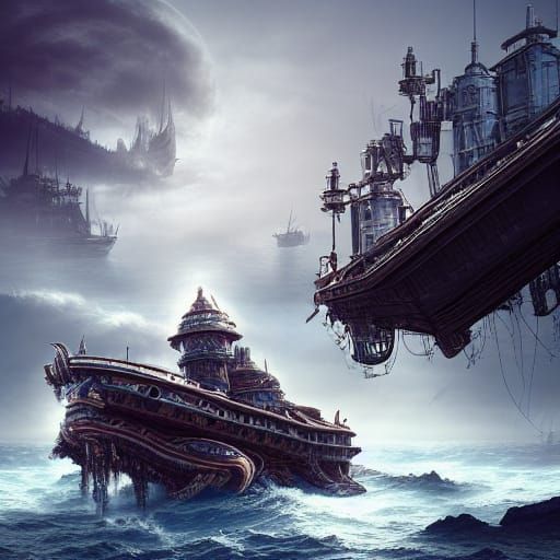 Mechanical Boat in Epic Cinematic Digital Painting