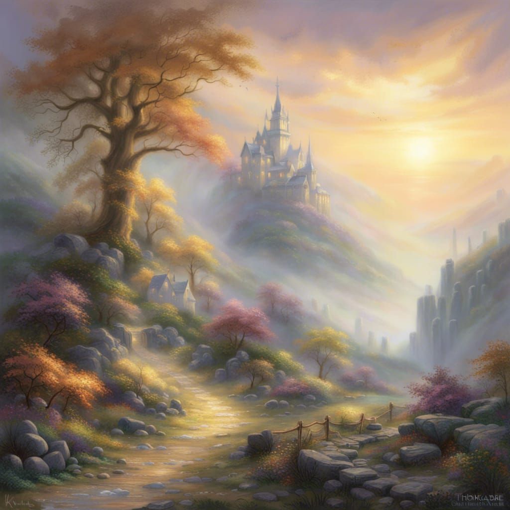 Ethereal Golden Sun Fantasy Landscape
