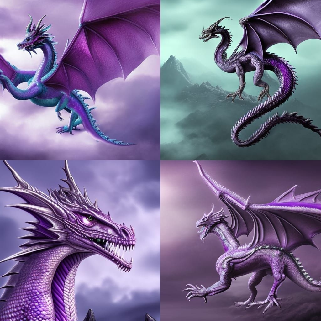 Pearlescent purple female dragon with Ethereal vibes