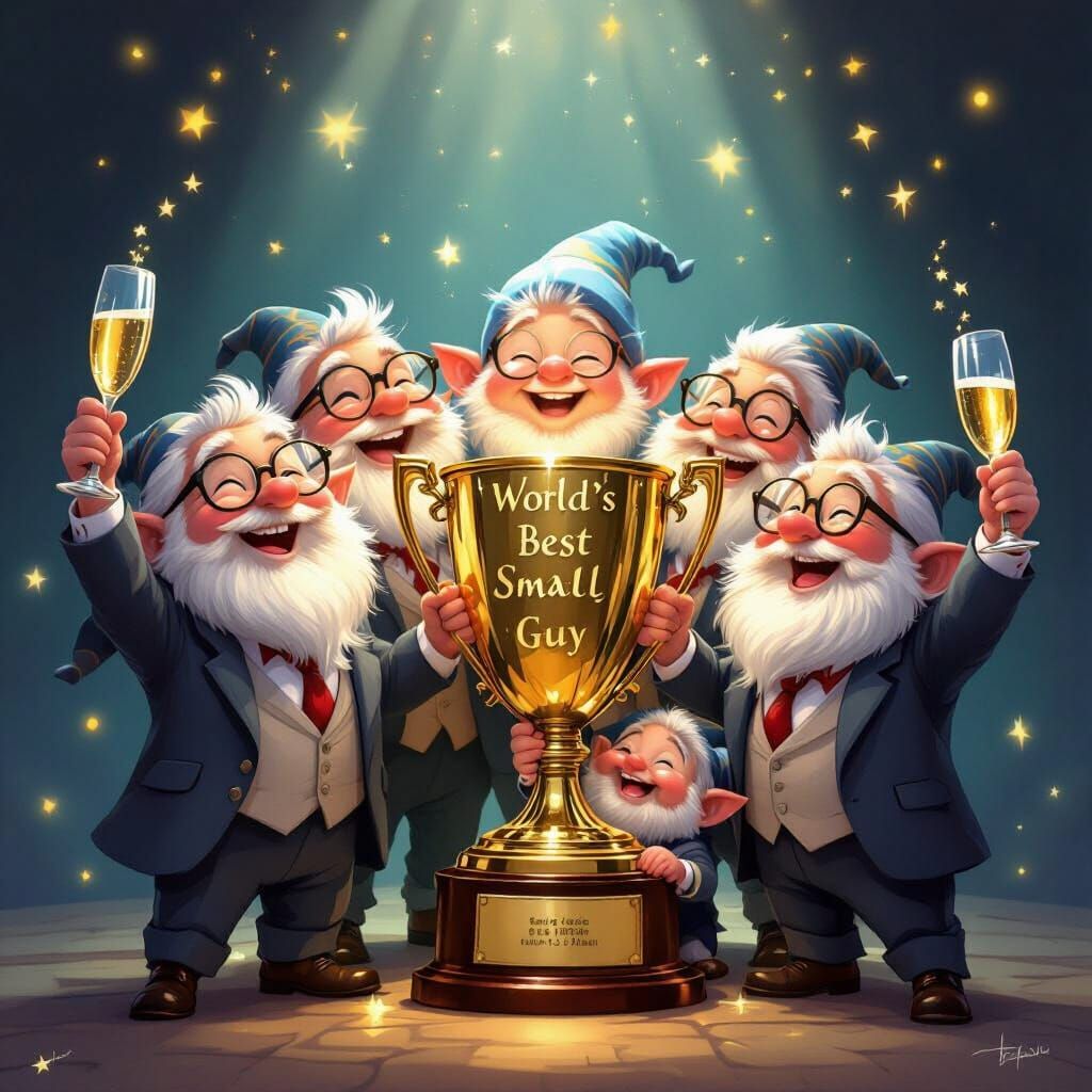 Dwarfs Celebrate "World's Best Small Guy" Trophy
