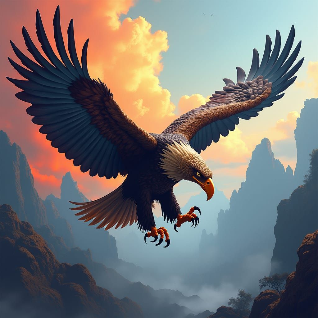 Eagle in Flight: Contour Drawing in Bold Style