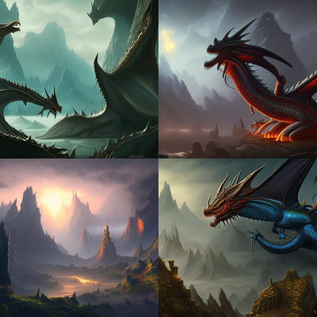 Fantastical Dragons in Detailed Matte Painting